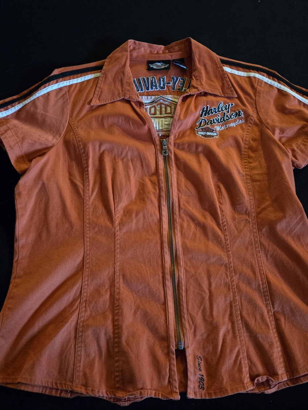 Harley-Davidson Women’s  Short-Sleeve Zip Front Garage Shirt Sz XL